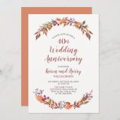 Herfst/Val Bloemige 40e Huwelijksjubileum Uitnodig Kaart (Voorkant / Achterkant)