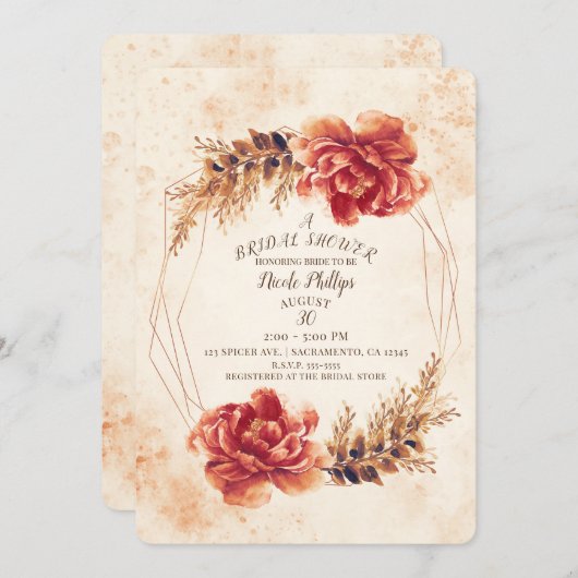 Herfst Val Specerijen Bloemige Waterverf Bruidsdou Kaart (Voorkant / Achterkant)