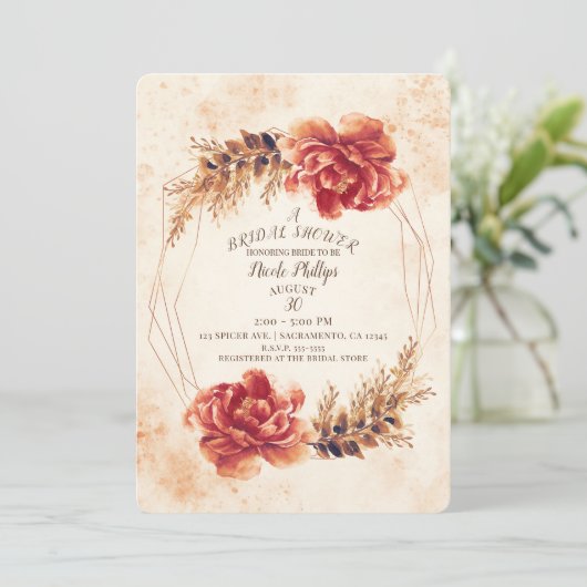 Herfst Val Specerijen Bloemige Waterverf Bruidsdou Kaart (Staand voorkant)