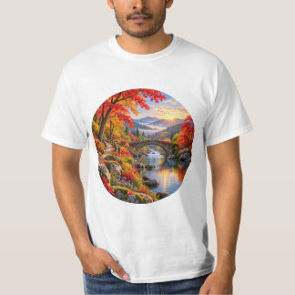Herfst Vallei Stenen Brug Berg Zonsopgang T-shirt