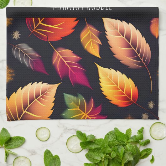 Herfst vallende bladeren Gradiënt Regenboog Patroo Theedoek (Gevouwen)