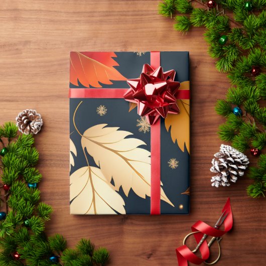 Herfst vallende bladeren Sinaasappel Retro Pattern Cadeaupapier (Feestdagen Geschenken)