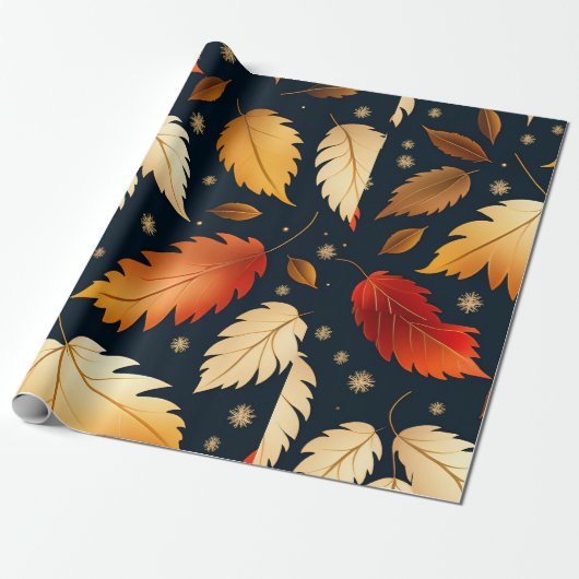 Herfst vallende bladeren Sinaasappel Retro Pattern Cadeaupapier (Uitgerold)