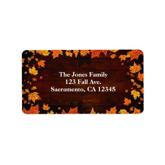 Herfst vallende glinsterende bladeren rustieke gla etiket (Voorkant)