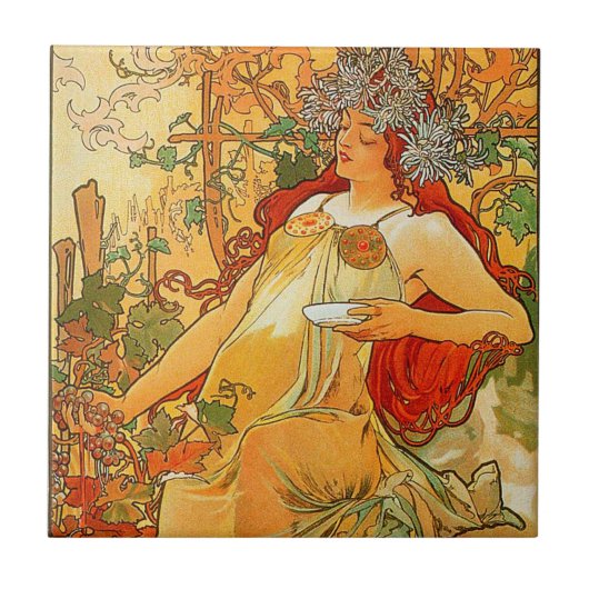 herfst van Alphonse Mucha Tegeltje (Voorkant)