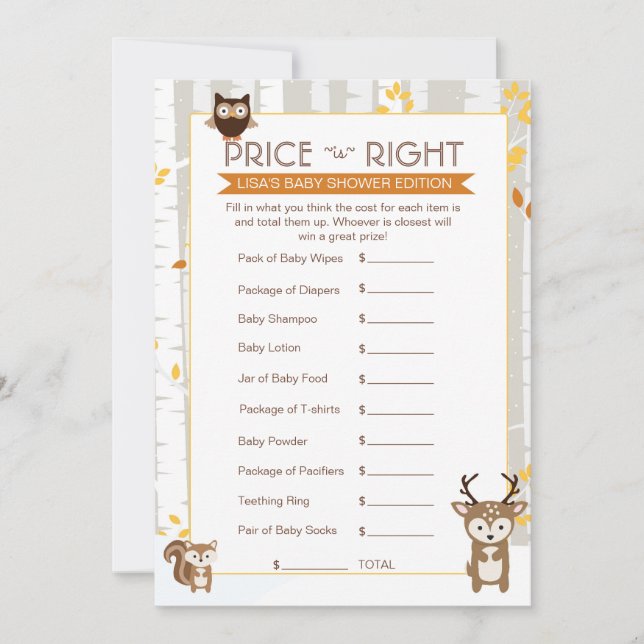 Herfst van bossen / Prijsspel van het Baby shower  (Voorkant)