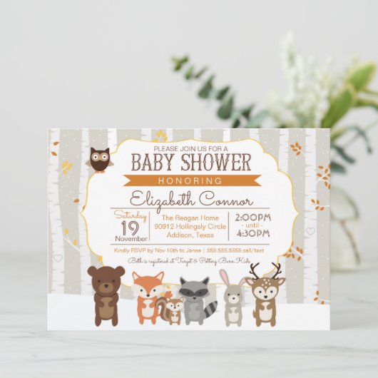 Herfst van bossen / Uitnodiging van het Baby showe (Staand voorkant)