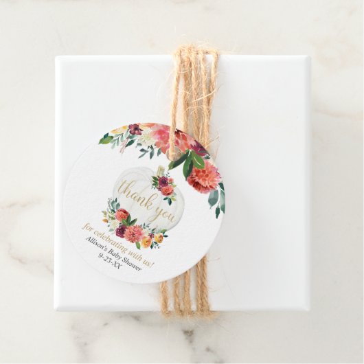 Herfst van Bourgogne, florale pompoenen, baby show Bedankjes Labels (In situ)