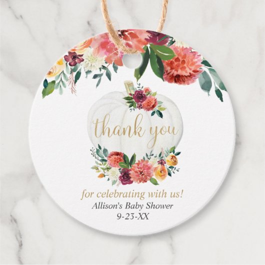 Herfst van Bourgogne, florale pompoenen, baby show Bedankjes Labels (Voorkant)