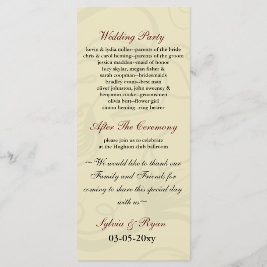 herfst van cranberry leaf herfst herfstbruiloft programmakaart (Achterkant)