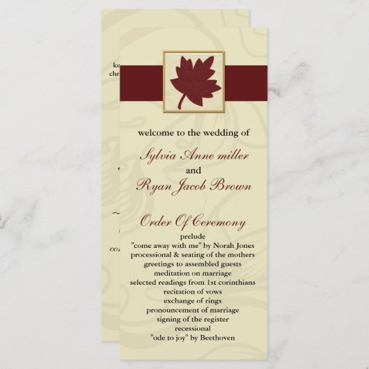 herfst van cranberry leaf herfst herfstbruiloft programmakaart (Voorkant / Achterkant)