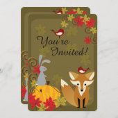 Herfst van Cute Fox and Woodland Animals Kaart (Voorkant / Achterkant)
