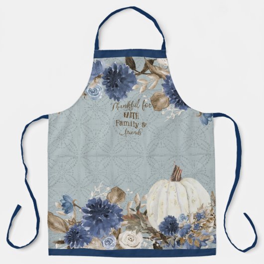 Herfst van de dankbare familie Leaf Pumpkin Navy B Schort (Voorkant)