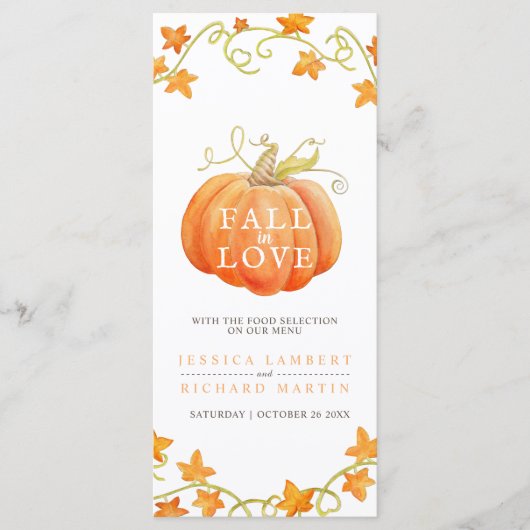 Herfst van de liefdespompoen waterverf trouwmenu menu (Voorkant)