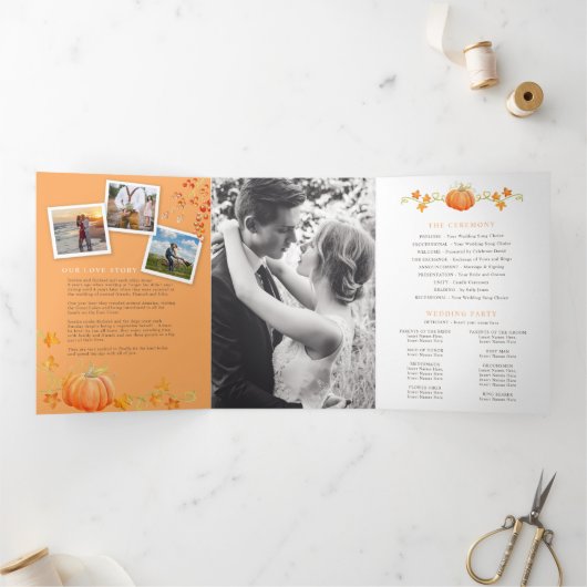 Herfst van de liefdespompoenbruiloft met waterverf drieluik programma (Binnen)