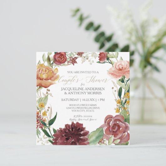 Herfst van de paar Floral Burgundy Blush Rozen Kaart (Staand voorkant)