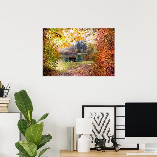 Herfst van de Park Pond - Fall Leaves Poster (Thuiskantoor)