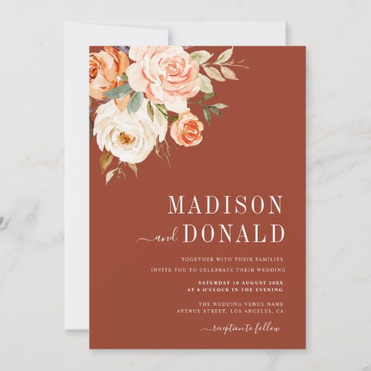 herfst van eathtone floral bruiloft uitnodiging (Voorkant)