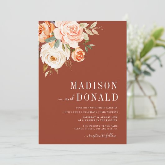 herfst van eathtone floral bruiloft uitnodiging (Staand voorkant)