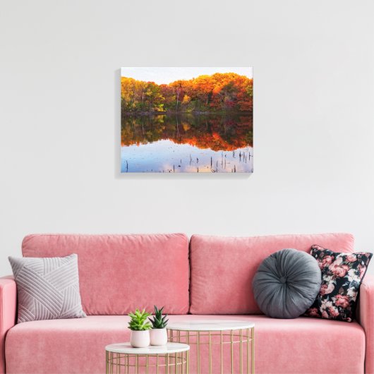 herfst van het marthalerpark en reflecties in vijv canvas afdruk (Insitu (Woonkamer))