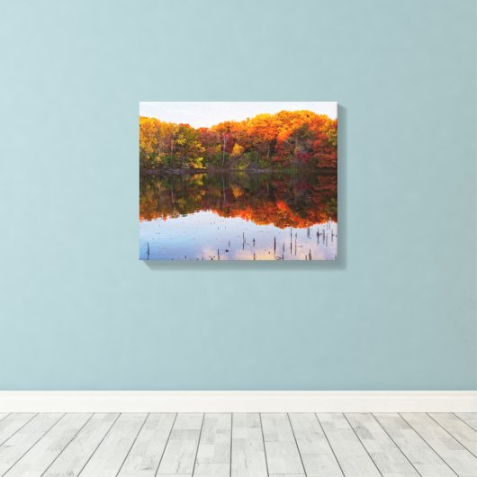 herfst van het marthalerpark en reflecties in vijv canvas afdruk (Insitu (Houten vloer))