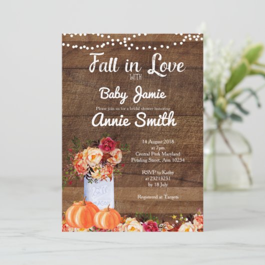 Herfst van houtpompoen, verliefd op Bridal Shower  Kaart (Staand voorkant)