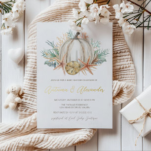 Herfst van kustwateren, pompoen en zeeschelpen, Ba Folie Uitnodiging