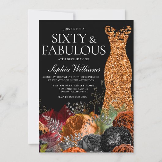 Herfst van Oranje garnalen en Floral 60e verjaarda Kaart (Voorkant)