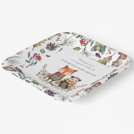 Herfst van Woodland | Baby shower van bosdieren Papieren Bordje (Gebogen)