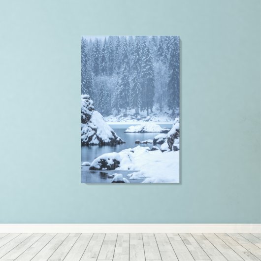 Herfst van zware sneeuw Fusine, Italië Canvas Afdruk (Insitu (Houten vloer))
