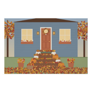Herfst veranda traptreden glanzende poster