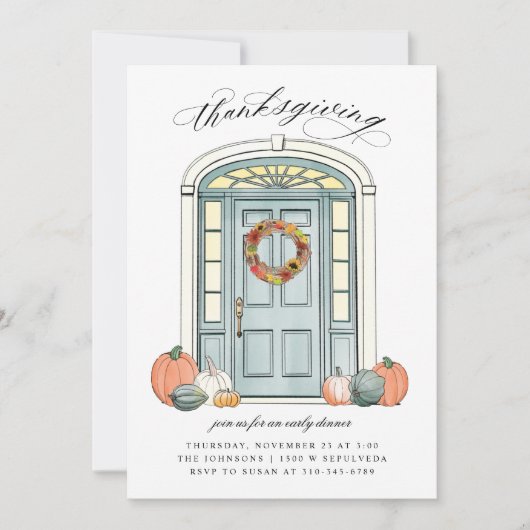 Herfst veranda voordeur Thanksgiving diner Kaart (Voorkant)