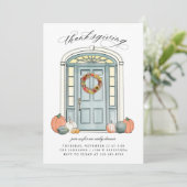 Herfst veranda voordeur Thanksgiving diner Kaart (Staand voorkant)