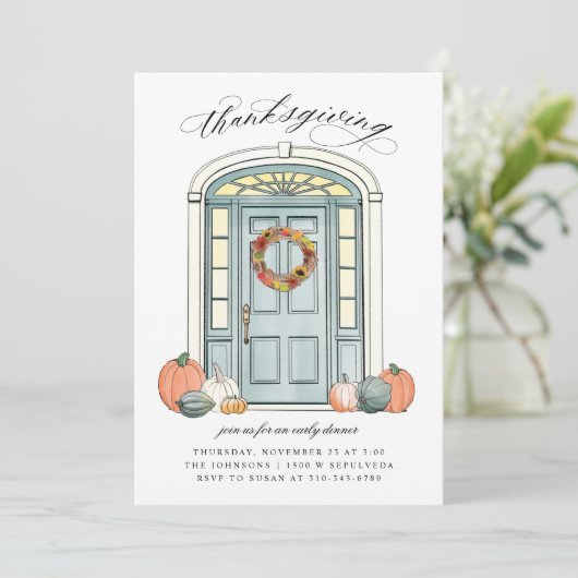 Herfst veranda voordeur Thanksgiving diner Kaart (Staand voorkant)