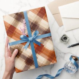 Herfst Verbrand Oranje Bruine Crème Geruite Patroo Cadeaupapier