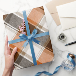 Herfst Verbrand Oranje Bruine Crème Geruite Patroo Cadeaupapier
