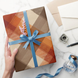 Herfst Verbrand Oranje Bruine Crème Plaid Patroon Cadeaupapier