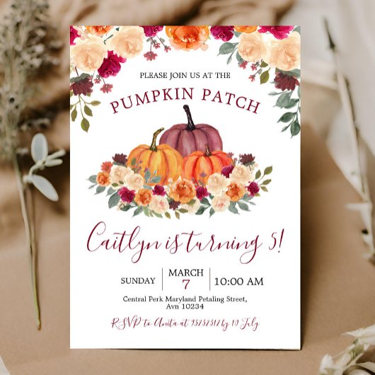 Herfst verbrand Oranje pompoenpleister 5e verjaard Kaart