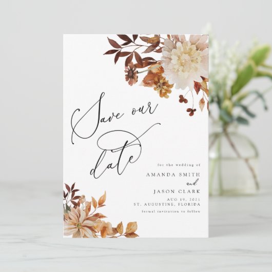 Herfst verbrand Oranje rust Modern sparen onze dat Kaart (Staand voorkant)