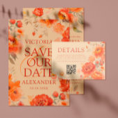 Herfst Verbrand Sinaasappel Bloemen QR Code Bruilo Informatiekaartje