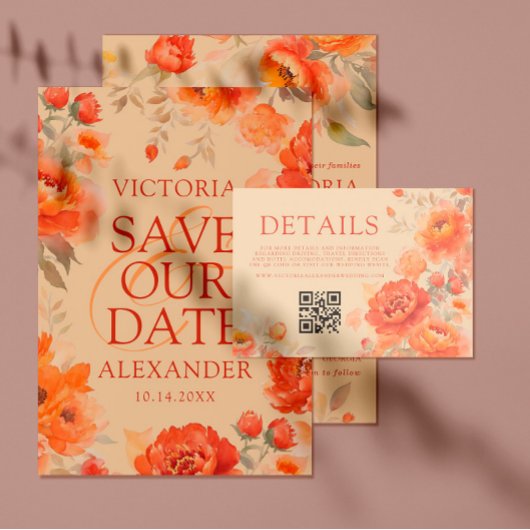 Herfst Verbrand Sinaasappel Bloemen QR Code Bruilo Informatiekaartje