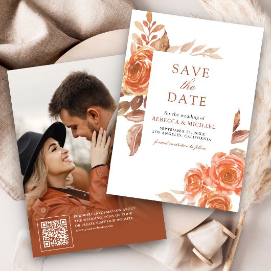 Herfst Verbrand Sinaasappel Bloemen Terracotta Fot Save The Date