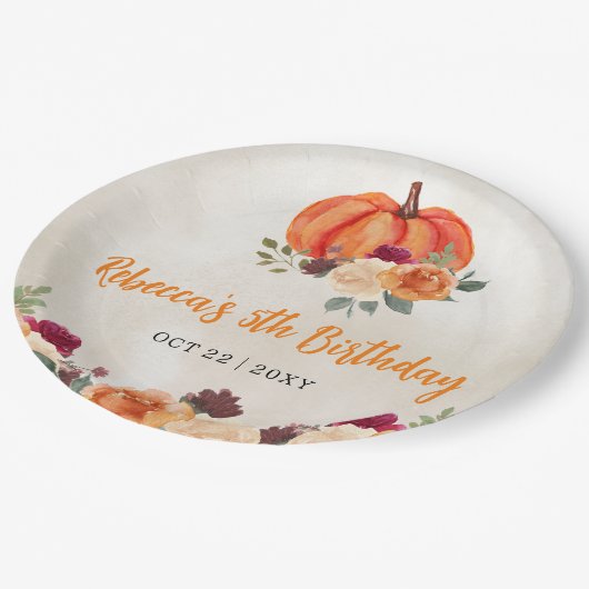 Herfst verbrande Oranje pompoen patch verjaardag Papieren Bordje (Gekanteld)