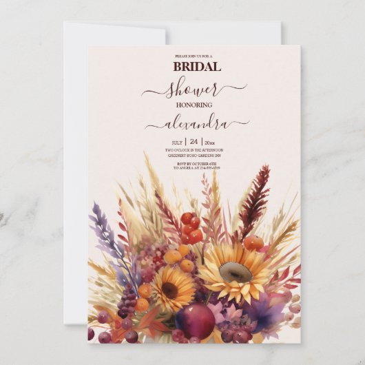 Herfst Verbrande Oranje Waterverf Pampas Grass Bri Kaart (Voorkant)