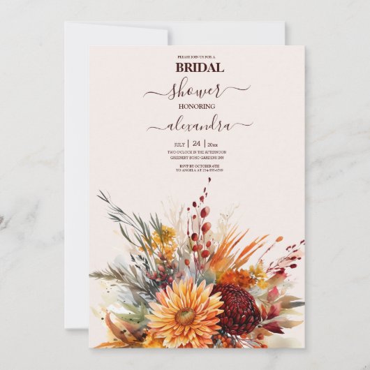 Herfst Verbrande Oranje Waterverf Pampas Grass Bri Kaart (Voorkant)