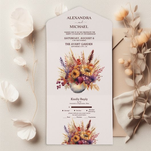 Herfst Verbrande Oranje Waterverf Pampas Grass Bru All In One Uitnodiging