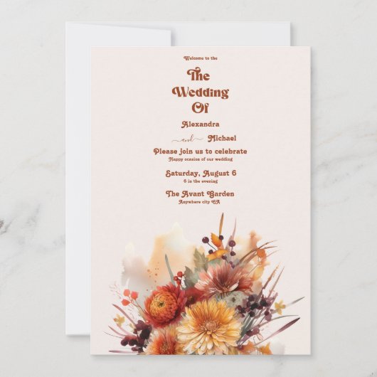 Herfst Verbrande Oranje Waterverf Pampas Grass Bru Kaart (Voorkant)