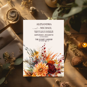 Herfst Verbrande Oranje Waterverf Pampas Grass Bru Kaart