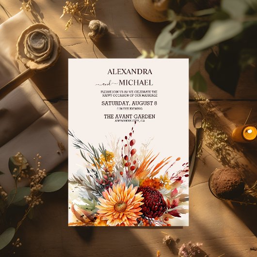 Herfst Verbrande Oranje Waterverf Pampas Grass Bru Kaart