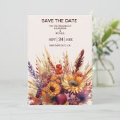 Herfst Verbrande Oranje Waterverf Pampas Grass Bru Save The Date (Staand voorkant)